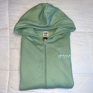 PINK Victoria's Secret Green Fleece Zip-Up Jacket